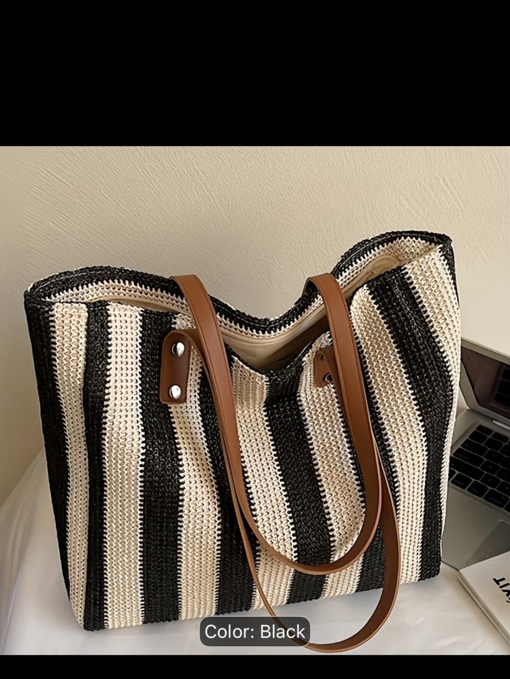 NEW! Striped Black and Cream Tote Bag